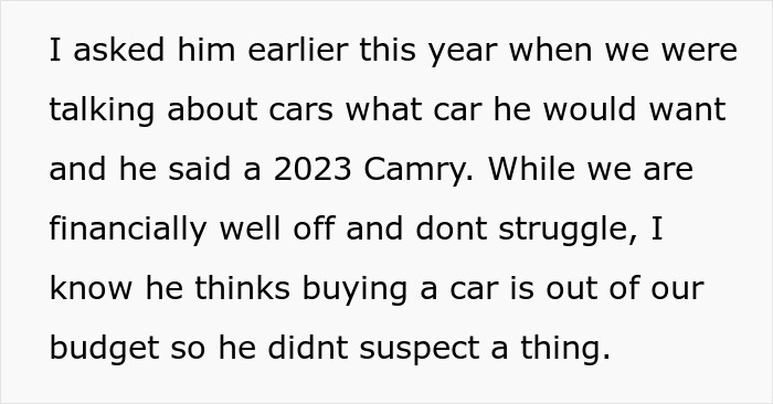 Woman Is Told To Let Dad Chip In $160 For The $34k Car She Is Buying Her Son Or Not Buy It At All To Avoid Making Him Feel Bad Woman Is Told To Let Dad Chip In $160 For The $34k Car She Is Buying Her Son Or Not Buy It At All To Avoid Making Him Feel Bad