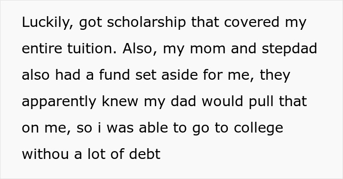 Dad Promises His Daughter College Fund, Ends Up Spending All The Money On His Wedding, Is Offended After Daughter Cuts Ties With Him Dad Promises His Daughter College Fund, Ends Up Spending All The Money On His Wedding, Is Offended After Daughter Cuts Ties With Him
