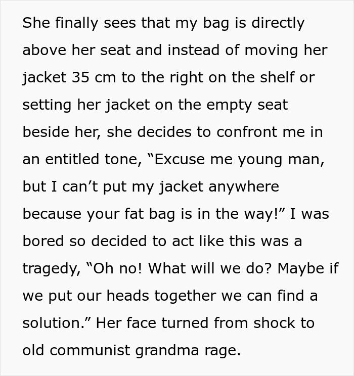 Woman Thinks She’s Entitled To Cut In Line Then Demand Things Be Moved From The Overhead Shelves, So This Man Teaches Her A Lesson Woman Thinks She’s Entitled To Cut In Line Then Demand Things Be Moved From The Overhead Shelves, So This Man Teaches Her A Lesson