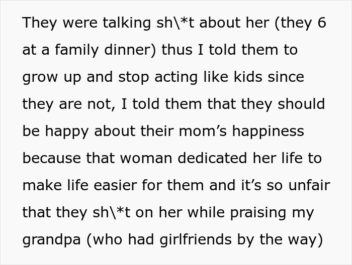 Guy Tells His Entire Family To "Grow Up" After They Got Mad At His 65 Y.O. Grandma For Having A Boyfriend And "Cheating" On Their Dad Guy Tells His Entire Family To "Grow Up" After They Got Mad At His 65 Y.O. Grandma For Having A Boyfriend And "Cheating" On Their Dad