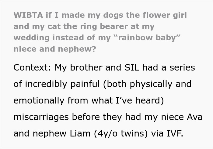 Couple Decide To Use Their Pets To Fill Out Roles In Their Wedding, SIL Is Angry They Didn't Include Her "Rainbow" Kids Instead Couple Decide To Use Their Pets To Fill Out Roles In Their Wedding, SIL Is Angry They Didn't Include Her "Rainbow" Kids Instead