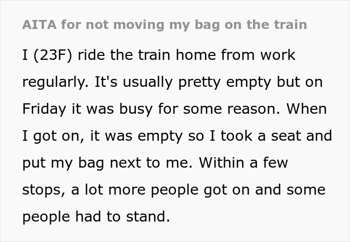 Woman Doesn’t Want Men Sitting Next To Her On A Busy Train, Gets In An Argument When She’s Asked To Move Her Bag From An Empty Seat