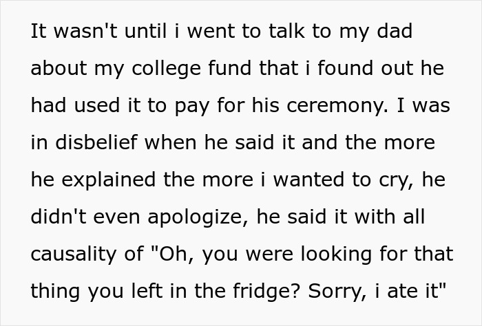 Dad Promises His Daughter College Fund, Ends Up Spending All The Money On His Wedding, Is Offended After Daughter Cuts Ties With Him