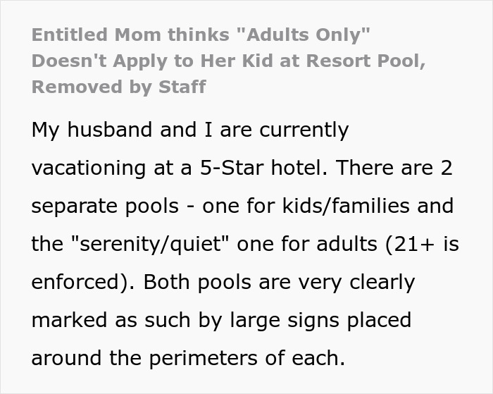 "She Thought The Rules Didn't Apply To Her": Entitled Mom Is Put In Her Place At A Resort Pool "She Thought The Rules Didn't Apply To Her": Entitled Mom Is Put In Her Place At A Resort Pool