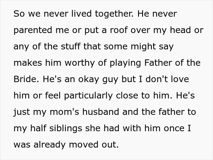 Mom Gets Mad Over Daughter's Refusal To Let Stepdad Walk Her Down The Aisle Mom Gets Mad Over Daughter's Refusal To Let Stepdad Walk Her Down The Aisle