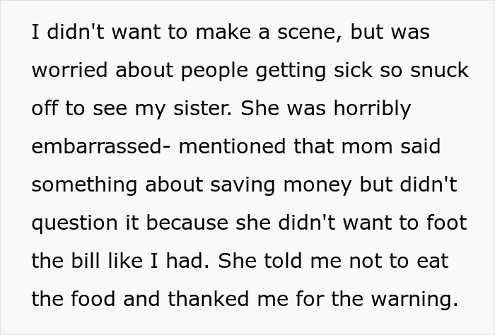 Woman Tells Her Sister's Wedding Guests Not To Touch The Food Because It's Leftovers From Her Wedding 8 Months Ago Woman Tells Her Sister's Wedding Guests Not To Touch The Food Because It's Leftovers From Her Wedding 8 Months Ago