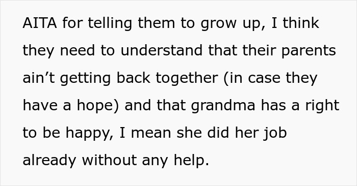 Guy Tells His Entire Family To "Grow Up" After They Got Mad At His 65 Y.O. Grandma For Having A Boyfriend And "Cheating" On Their Dad Guy Tells His Entire Family To "Grow Up" After They Got Mad At His 65 Y.O. Grandma For Having A Boyfriend And "Cheating" On Their Dad