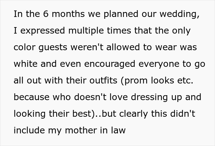 Bride Comes Up With A Brilliant Punishment For Anyone Who Shows Up In White To The Wedding After Seeing What MIL Plans On Wearing Bride Comes Up With A Brilliant Punishment For Anyone Who Shows Up In White To The Wedding After Seeing What MIL Plans On Wearing