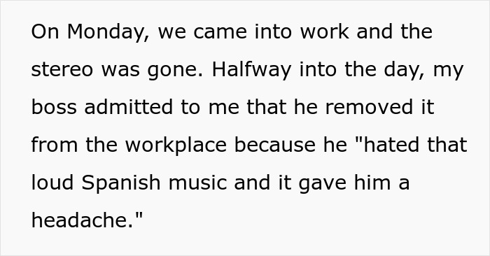 ‘Bosszilla’ Takes Away Stereo From Construction Workers Because He Hates Hearing Spanish Music, Coworker Comes To The Rescue ‘Bosszilla’ Takes Away Stereo From Construction Workers Because He Hates Hearing Spanish Music, Coworker Comes To The Rescue