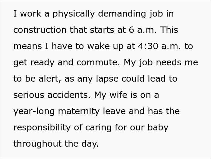 Dad Says His Sleep Is More Important Than Helping With The Baby At Night Because Of His Job, Asks For People's Perspectives Online Dad Says His Sleep Is More Important Than Helping With The Baby At Night Because Of His Job, Asks For People's Perspectives Online