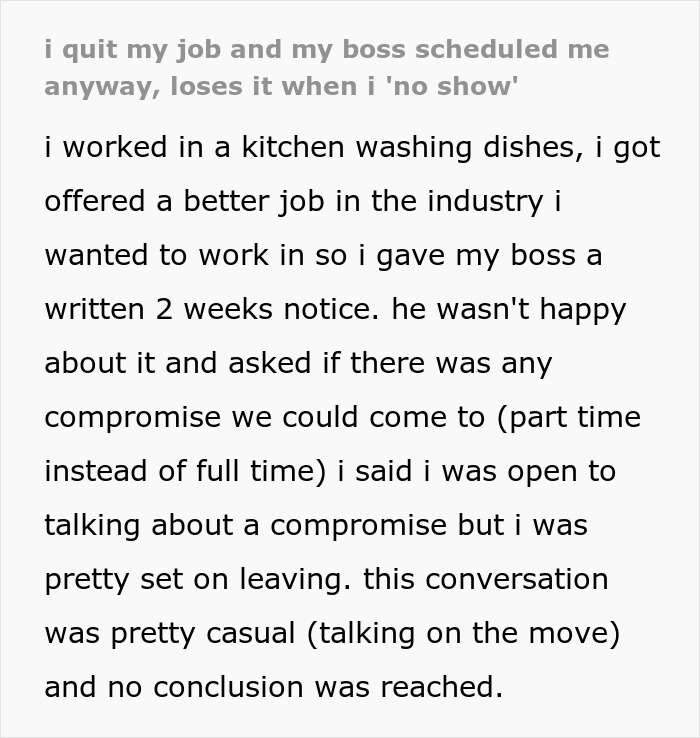 “I Quit My Job And My Boss Scheduled Me Anyway, Loses It When I ‘No-Show’”