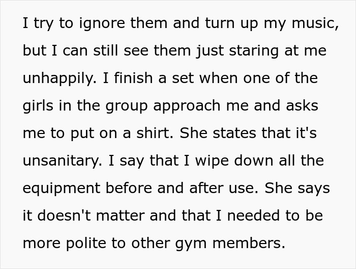 Woman Gets Fat-Shamed At A Gym And Is Ordered To ‘Put On A Shirt’ By Entitled Girl Saying That Her Outfit Is ‘Unsanitary’ Woman Gets Fat-Shamed At A Gym And Is Ordered To ‘Put On A Shirt’ By Entitled Girl Saying That Her Outfit Is ‘Unsanitary’
