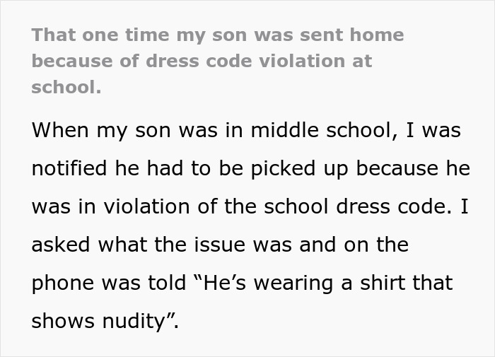 “He’s Wearing A Shirt That Shows Nudity”: Mom Maliciously Complies With Her Son’s School Dress Code After He’s Sent Home “He’s Wearing A Shirt That Shows Nudity”: Mom Maliciously Complies With Her Son’s School Dress Code After He’s Sent Home