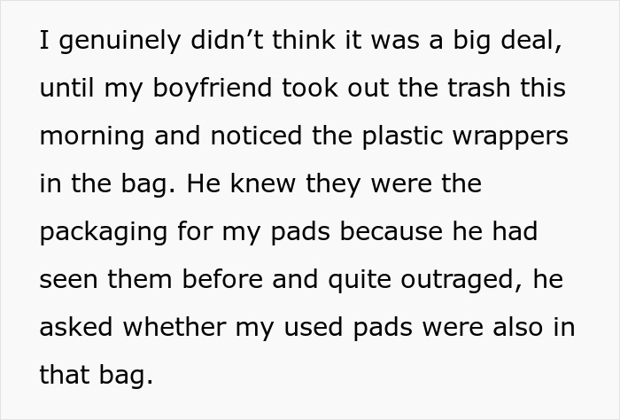Boyfriend Shames Girlfriend For Throwing Away Her Pads In His Bathroom Trash Can, Causes Outrage Online
