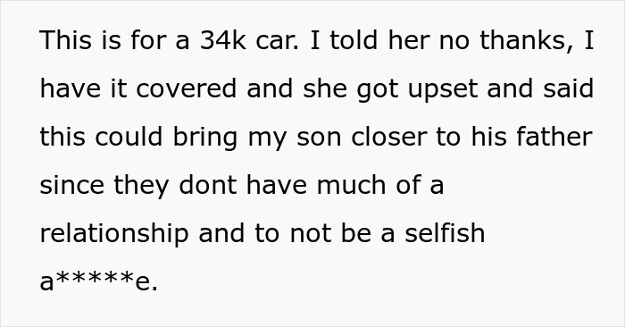 Woman Is Told To Let Dad Chip In $160 For The $34k Car She Is Buying Her Son Or Not Buy It At All To Avoid Making Him Feel Bad