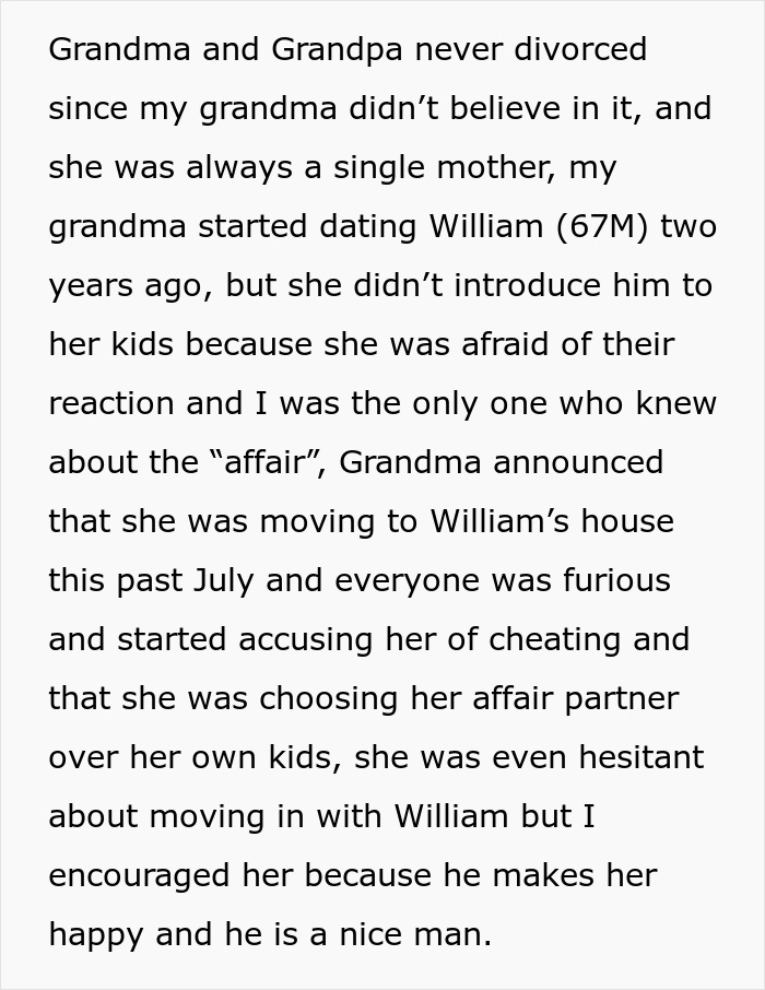 Guy Tells His Entire Family To "Grow Up" After They Got Mad At His 65 Y.O. Grandma For Having A Boyfriend And "Cheating" On Their Dad Guy Tells His Entire Family To "Grow Up" After They Got Mad At His 65 Y.O. Grandma For Having A Boyfriend And "Cheating" On Their Dad