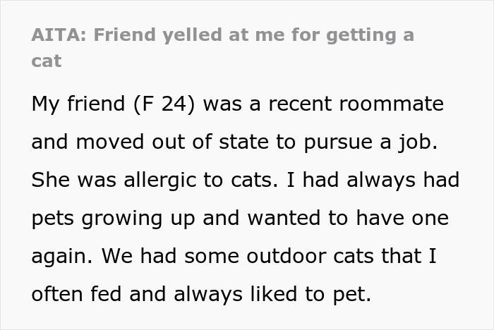 Person Gets Bashed By Cat-Allergic Ex-Roomie For Getting A Cat Before She Was Able To Gather The Rest Of Her Things Person Gets Bashed By Cat-Allergic Ex-Roomie For Getting A Cat Before She Was Able To Gather The Rest Of Her Things