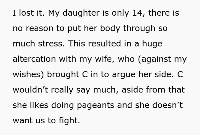 Dad Calls Out Wife And Puts An End To Her Unhealthy Obsession With Their 14-Year-Old Daughter's "Pageant-Ready" Looks, Wonders If He's A Jerk Dad Calls Out Wife And Puts An End To Her Unhealthy Obsession With Their 14-Year-Old Daughter's "Pageant-Ready" Looks, Wonders If He's A Jerk