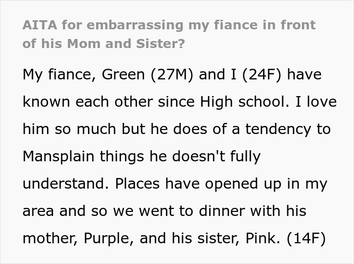 Guy Starts Mansplaining Periods To His Little Sister During Family Dinner, His Fiancée Asks Him A Question That Shuts Him Down Guy Starts Mansplaining Periods To His Little Sister During Family Dinner, His Fiancée Asks Him A Question That Shuts Him Down