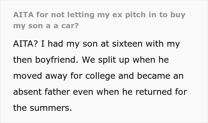 Woman Is Told To Let Dad Chip In $160 For The $34k Car She Is Buying Her Son Or Not Buy It At All To Avoid Making Him Feel Bad Woman Is Told To Let Dad Chip In $160 For The $34k Car She Is Buying Her Son Or Not Buy It At All To Avoid Making Him Feel Bad