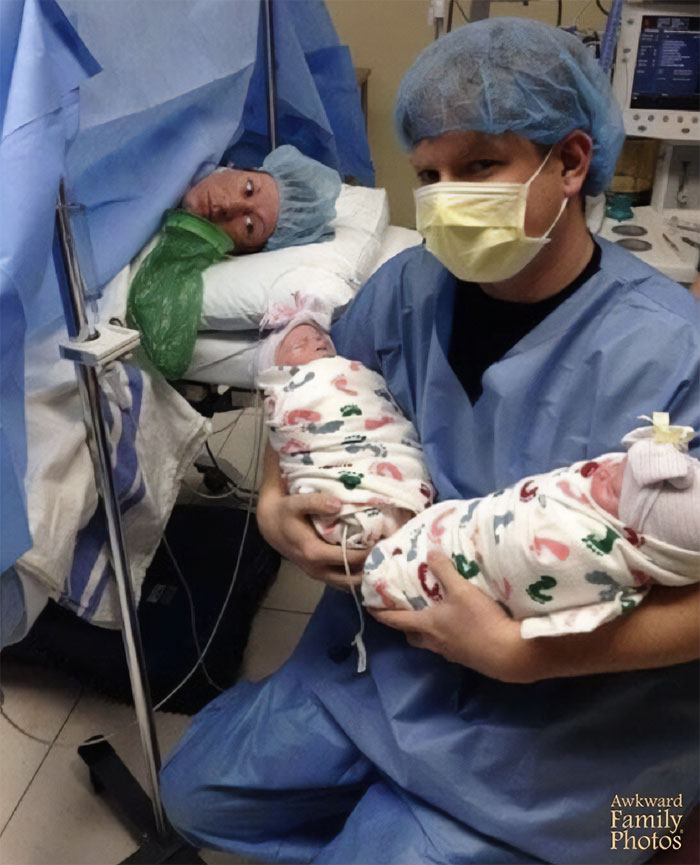 “Me, Shortly After Delivering My Twins And With Horrible Nausea And Vomiting From The Anesthesia And My Husband Thought It Was The Perfect Time For A Photo”