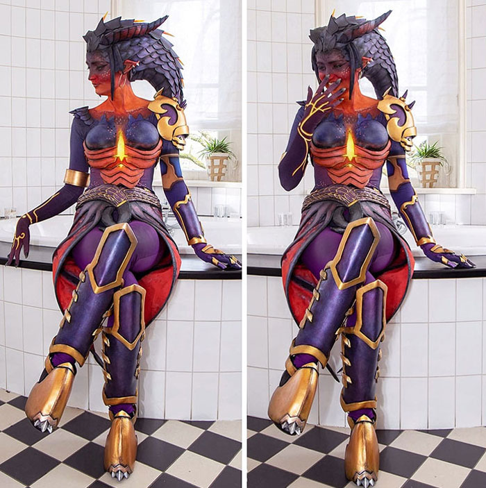 Person cosplaying Dragon Symmetra from Overwatch 2
