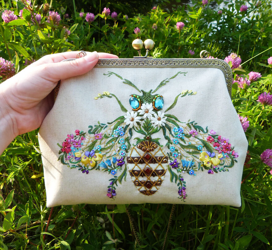 Floral Bee Hand-Painted And Beaded Summer Bag