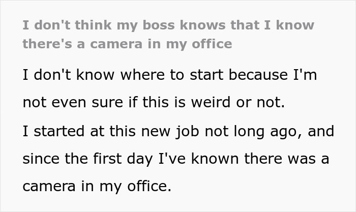 Boss Hides A Camera In New Hire’s Office, Doesn’t Realize She Found It On Day 1 After His Oddly Specific Remarks Roused Her Suspicions Boss Hides A Camera In New Hire’s Office, Doesn’t Realize She Found It On Day 1 After His Oddly Specific Remarks Roused Her Suspicions