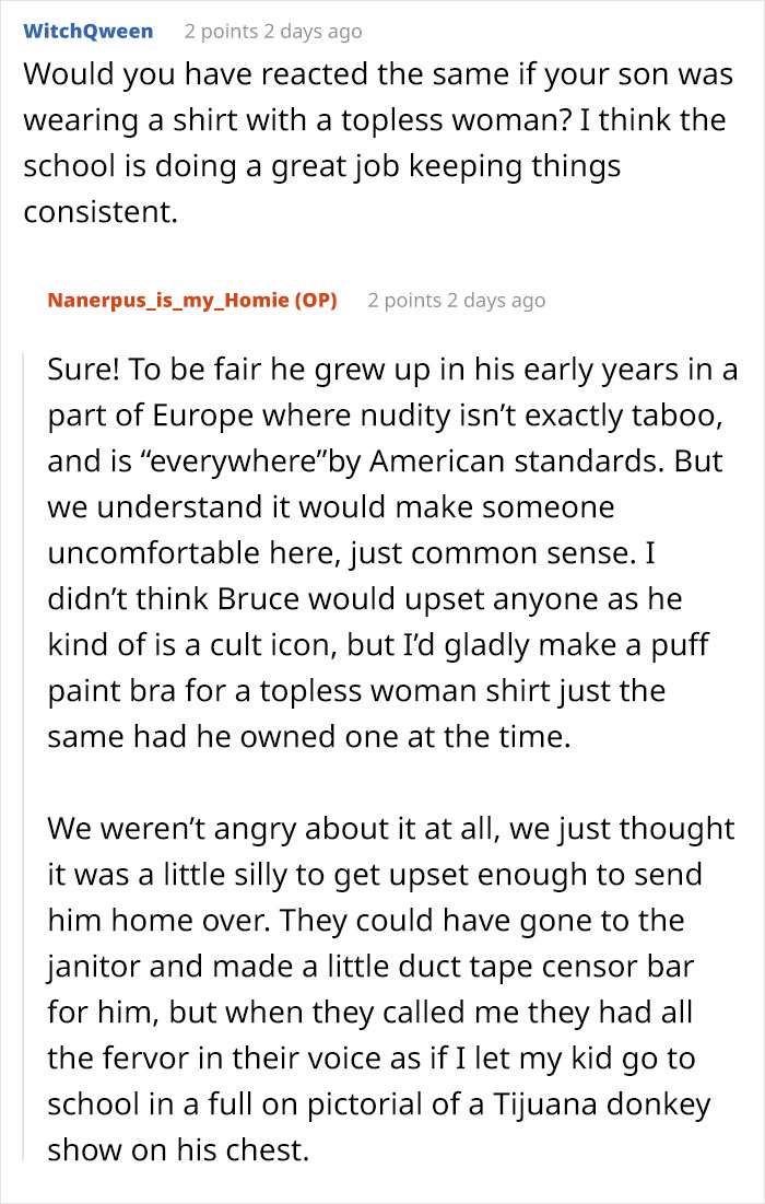 “He’s Wearing A Shirt That Shows Nudity”: Mom Maliciously Complies With Her Son’s School Dress Code After He’s Sent Home “He’s Wearing A Shirt That Shows Nudity”: Mom Maliciously Complies With Her Son’s School Dress Code After He’s Sent Home