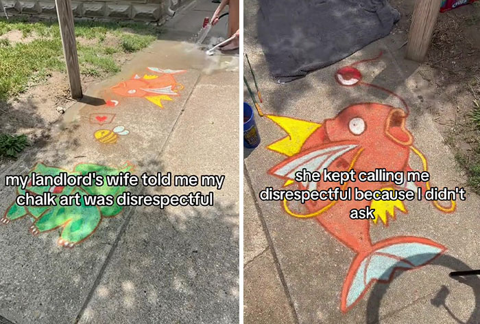 Landlord’s Wife Enraged By Tenant’s Chalk Artistry Asks Her To Wash It Off, Tenant Stands Her Ground