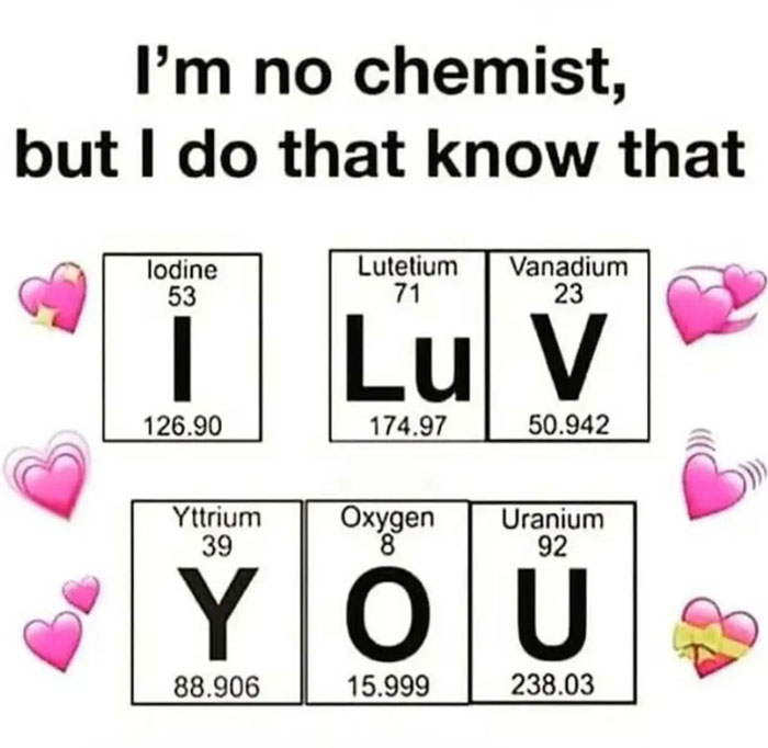 “I LuVe YOU” chemistry meme 