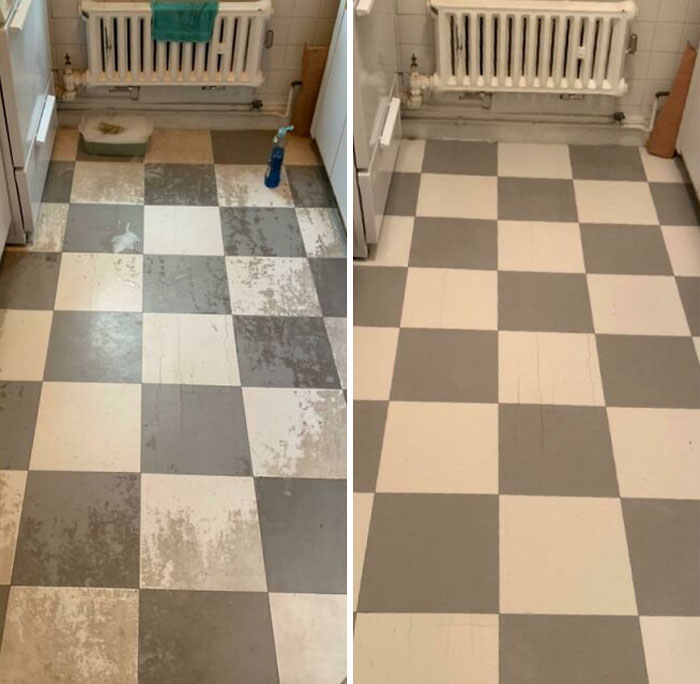 Cleaned Up Our Filthy Kitchen Floor. Before And After