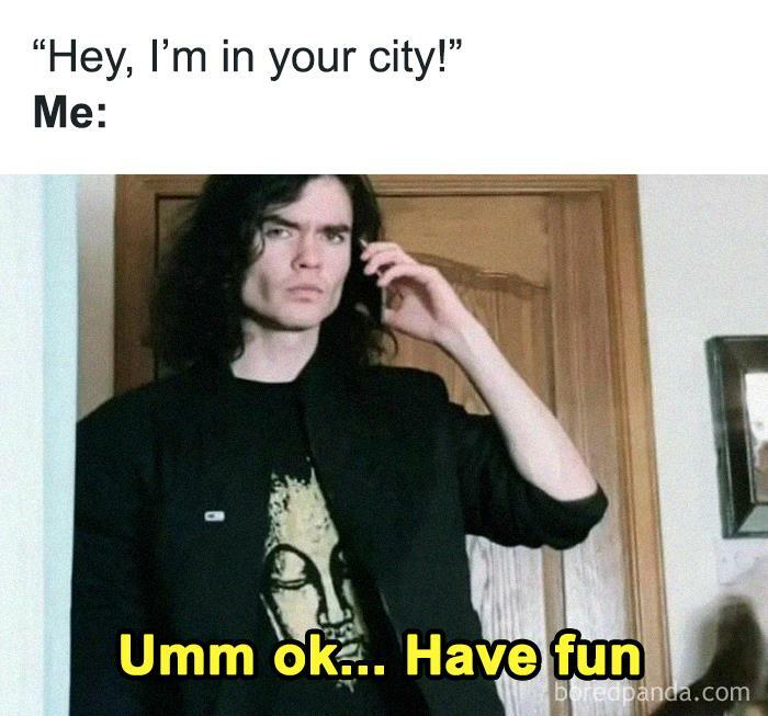 Introvert meme showing a person reacting unenthusiastically with the text Umm ok Have fun in a relatable way.