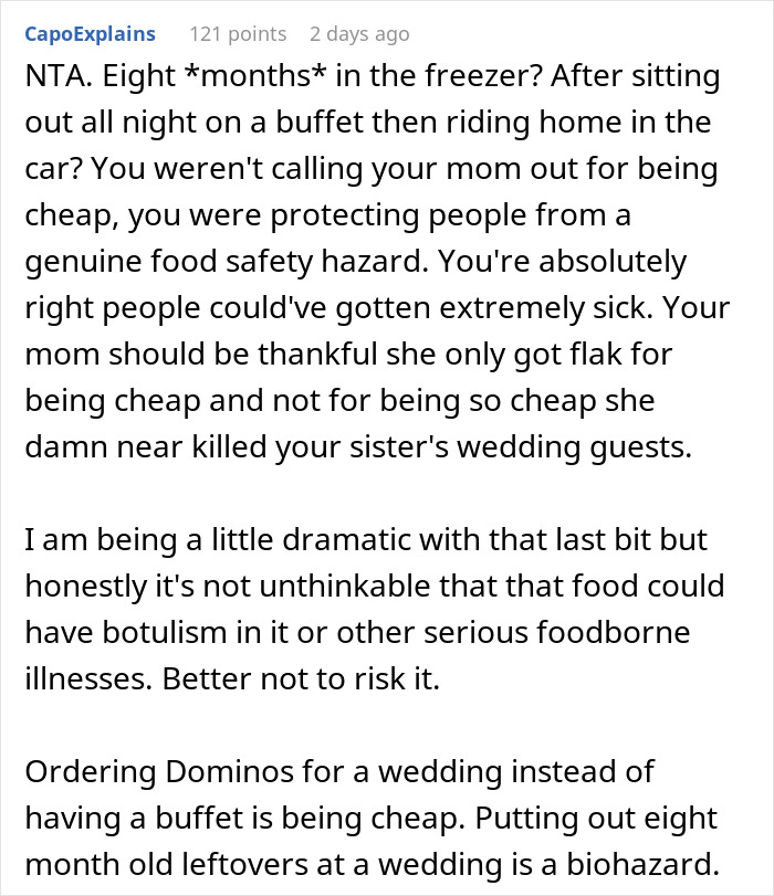 Woman Tells Her Sister's Wedding Guests Not To Touch The Food Because It's Leftovers From Her Wedding 8 Months Ago Woman Tells Her Sister's Wedding Guests Not To Touch The Food Because It's Leftovers From Her Wedding 8 Months Ago