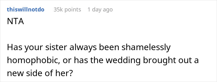 Bride Doesn't Want Brother's Husband "Ruining The Aesthetic" In Wedding Photos, Is Surprised When They Leave The Party Bride Doesn't Want Brother's Husband "Ruining The Aesthetic" In Wedding Photos, Is Surprised When They Leave The Party