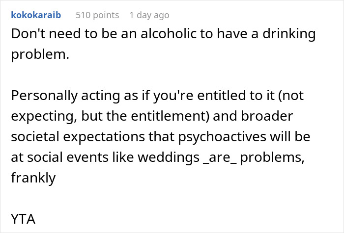 "Am I The Jerk For Being Pissed There Was No Alcohol At A Wedding?" "Am I The Jerk For Being Pissed There Was No Alcohol At A Wedding?"