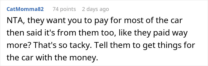 Woman Is Told To Let Dad Chip In $160 For The $34k Car She Is Buying Her Son Or Not Buy It At All To Avoid Making Him Feel Bad Woman Is Told To Let Dad Chip In $160 For The $34k Car She Is Buying Her Son Or Not Buy It At All To Avoid Making Him Feel Bad