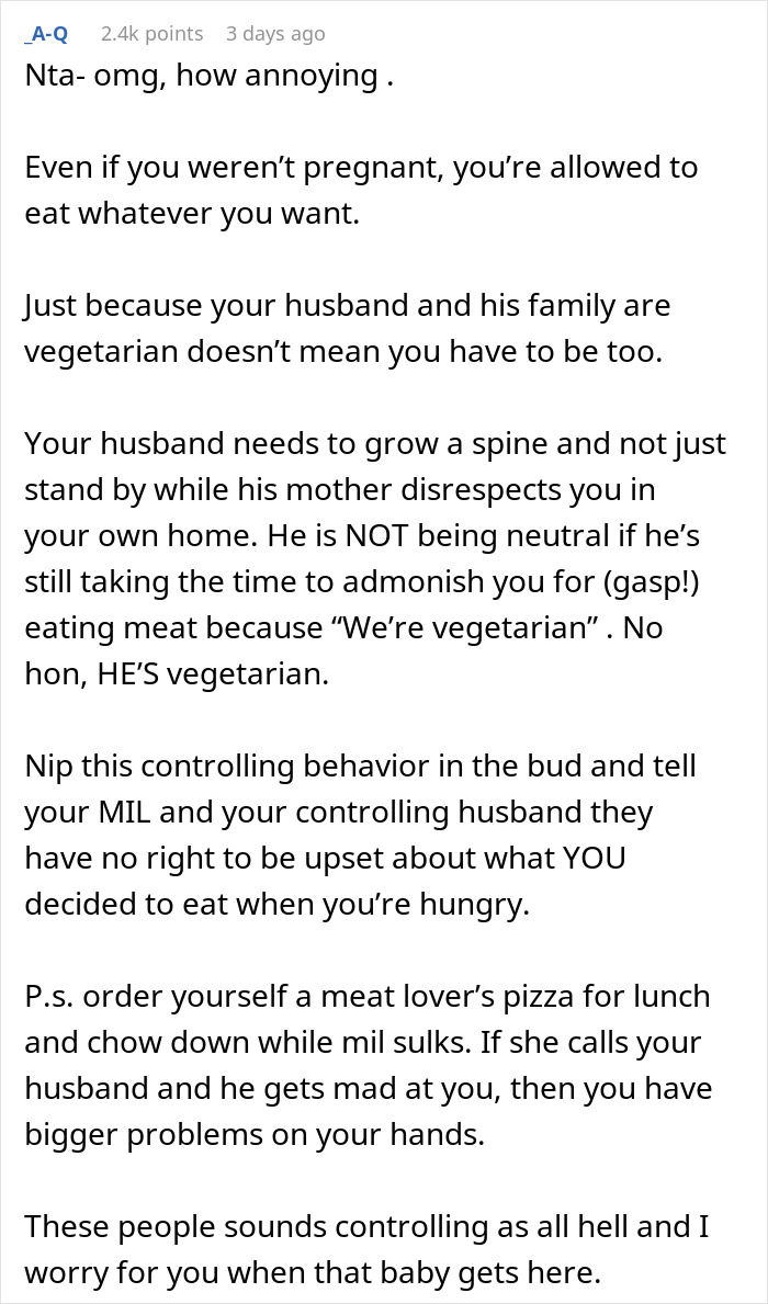 Pregnant Woman Feels Guilty For Ordering Chicken Wings And Upsetting Her Vegetarian MIL, Asks For Advice Online