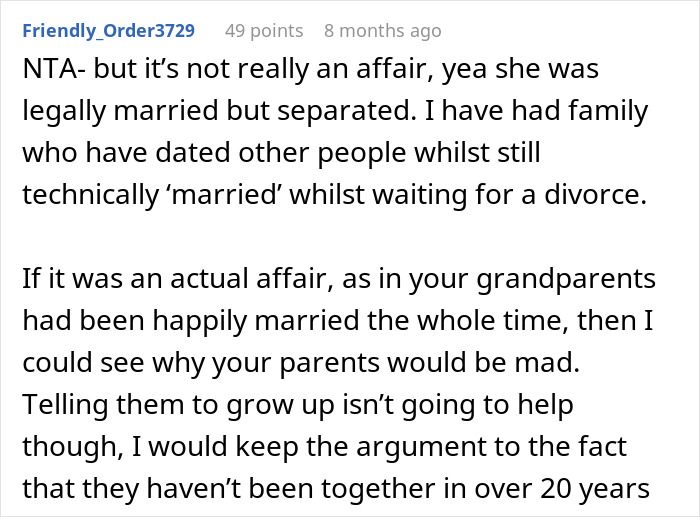 Guy Tells His Entire Family To "Grow Up" After They Got Mad At His 65 Y.O. Grandma For Having A Boyfriend And "Cheating" On Their Dad Guy Tells His Entire Family To "Grow Up" After They Got Mad At His 65 Y.O. Grandma For Having A Boyfriend And "Cheating" On Their Dad