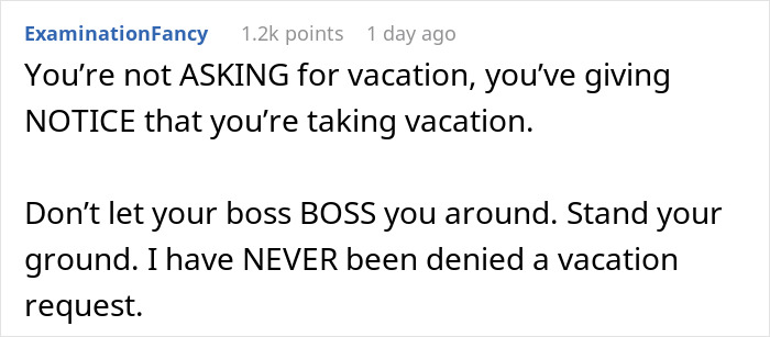Boss Turns Down This Employee’s Vacation To Europe Because They Feel That Taking 7-9 Days Off Is ‘Unfair’ To Others Boss Turns Down This Employee’s Vacation To Europe Because They Feel That Taking 7-9 Days Off Is ‘Unfair’ To Others