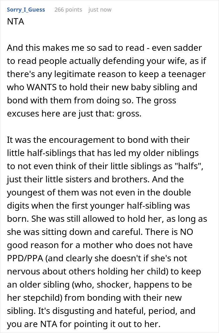 "Her Sister Was Offended And Left": Wife Doesn't Let 14 Y.O. Stepson Hold Her Newborn, Husband Does The Same With Wife's Sister "Her Sister Was Offended And Left": Wife Doesn't Let 14 Y.O. Stepson Hold Her Newborn, Husband Does The Same With Wife's Sister