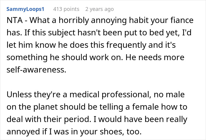 Guy Starts Mansplaining Periods To His Little Sister During Family Dinner, His Fiancée Asks Him A Question That Shuts Him Down Guy Starts Mansplaining Periods To His Little Sister During Family Dinner, His Fiancée Asks Him A Question That Shuts Him Down