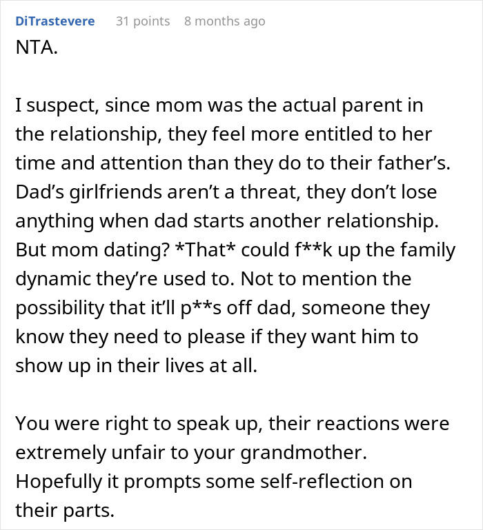 Guy Tells His Entire Family To "Grow Up" After They Got Mad At His 65 Y.O. Grandma For Having A Boyfriend And "Cheating" On Their Dad Guy Tells His Entire Family To "Grow Up" After They Got Mad At His 65 Y.O. Grandma For Having A Boyfriend And "Cheating" On Their Dad