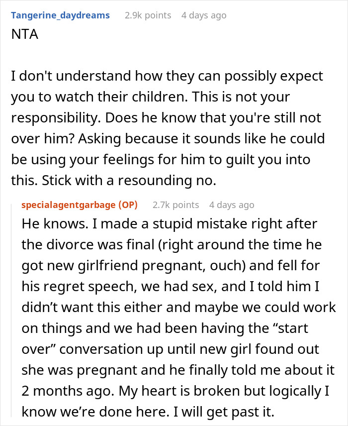 Woman Confronted By Ex Husband's New GF After She Refuses To Watch Their New Baby Woman Confronted By Ex Husband's New GF After She Refuses To Watch Their New Baby