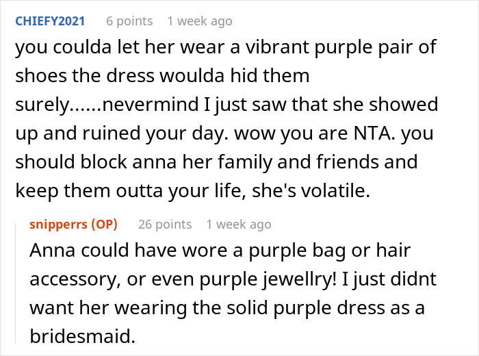 “She Was Escorted Out The Door Screaming”: Guest Hell-Bent On Wearing Purple Clashes With Bride “She Was Escorted Out The Door Screaming”: Guest Hell-Bent On Wearing Purple Clashes With Bride