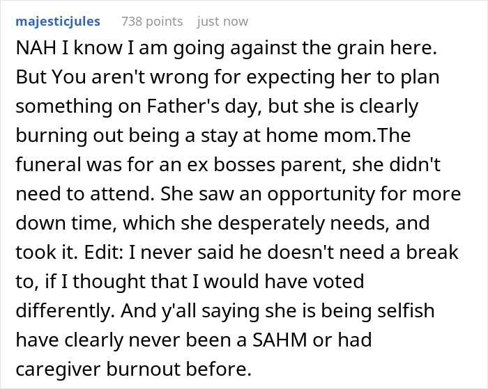 Man Feels Betrayed As Spouse Attends Funeral Instead Of Letting Him Take A Break From Parenting On Father's Day, Gets Called A Jerk Man Feels Betrayed As Spouse Attends Funeral Instead Of Letting Him Take A Break From Parenting On Father's Day, Gets Called A Jerk
