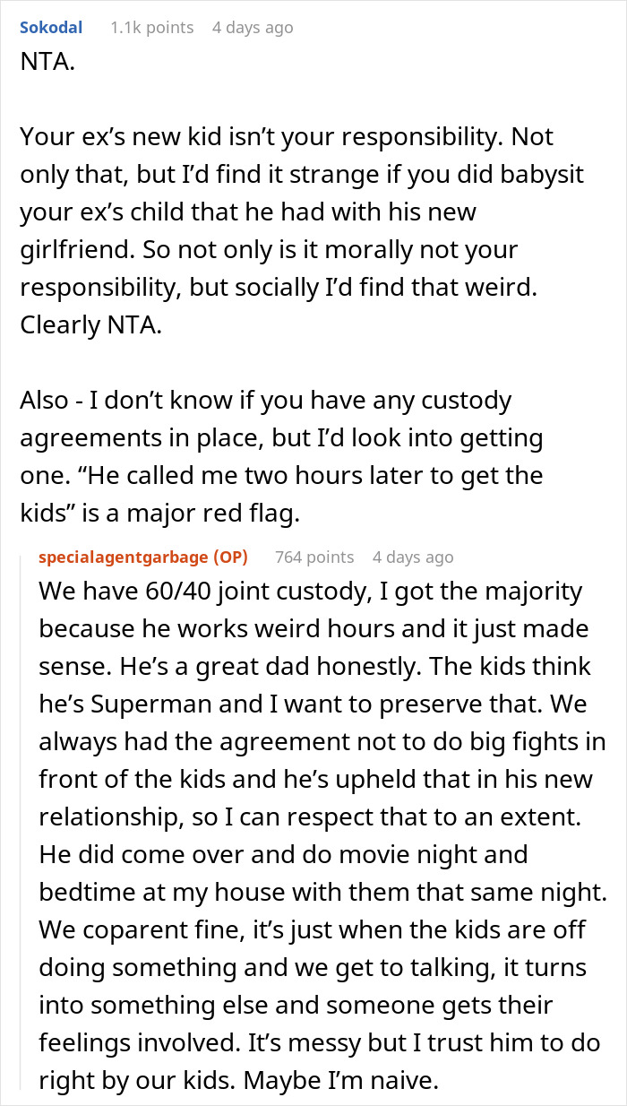 Woman Confronted By Ex Husband's New GF After She Refuses To Watch Their New Baby Woman Confronted By Ex Husband's New GF After She Refuses To Watch Their New Baby