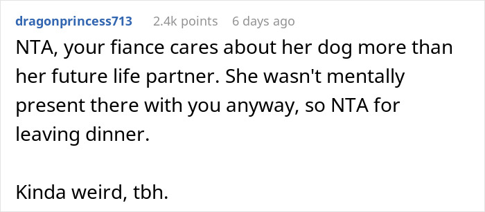 “[Am I The Jerk] For Leaving The Engagement Dinner Due To My Fiancée’s Obsession With The Dog?”