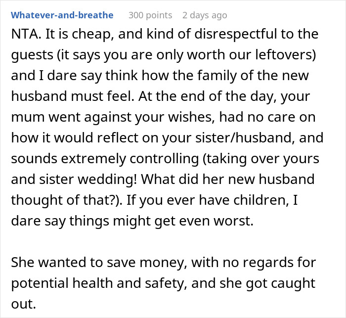 Woman Tells Her Sister's Wedding Guests Not To Touch The Food Because It's Leftovers From Her Wedding 8 Months Ago Woman Tells Her Sister's Wedding Guests Not To Touch The Food Because It's Leftovers From Her Wedding 8 Months Ago