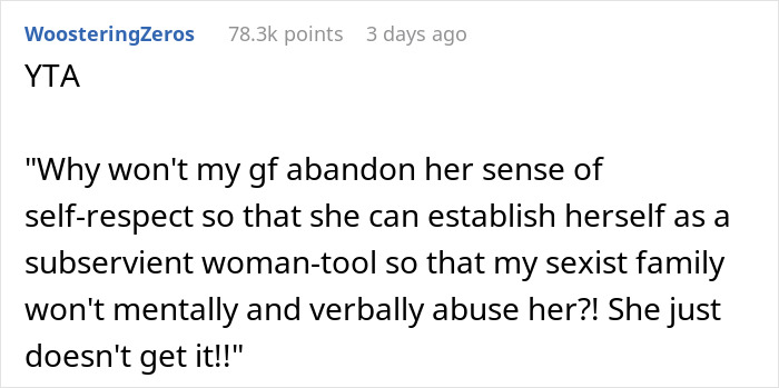 "When I Explained To Her The Tradition, She Was Understandably Bothered": Guy Doesn't Understand Why His GF Won't Follow His Family's Sexist Tradition "When I Explained To Her The Tradition, She Was Understandably Bothered": Guy Doesn't Understand Why His GF Won't Follow His Family's Sexist Tradition